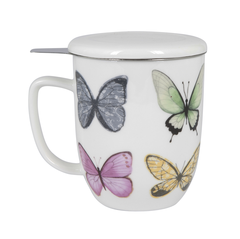 Mug Infusor Porcelana Mariposas